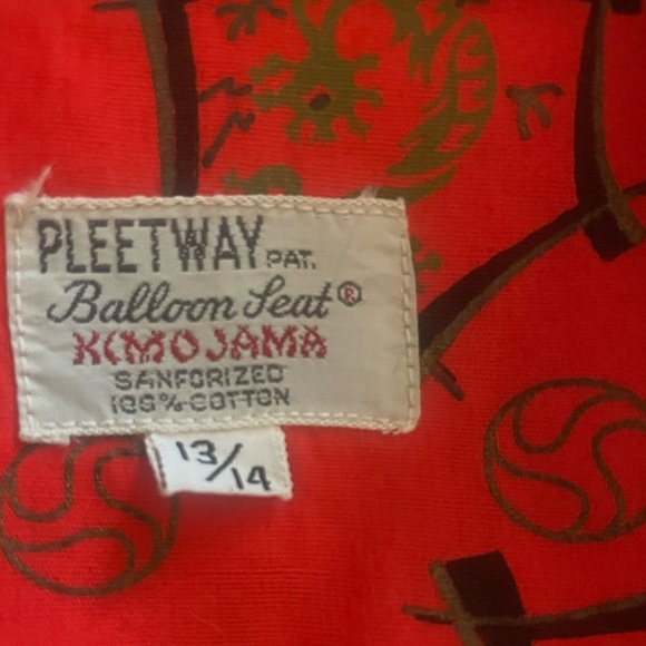 Pleetway Vintage Bold Red & Black Asian Designed (Size 13/14) Kimono Pajama Set - Picture 6 of 14